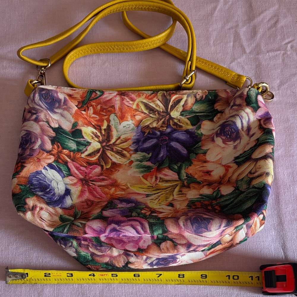 Floral Women's Bag with Yellow Strap